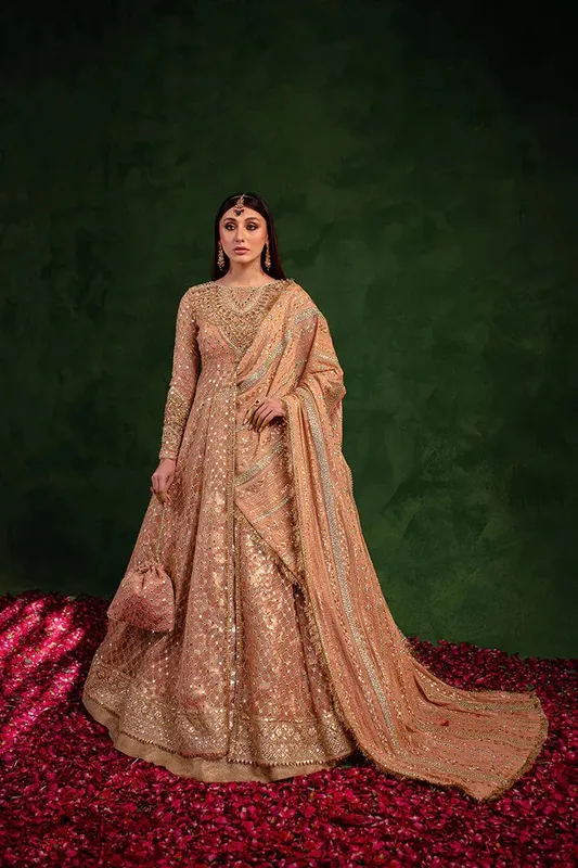 Maria Osama Khan Salma Sitara Peach Jacquard – view 1 – Poshaq