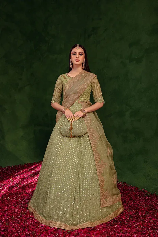 Maria Osama Khan Salma Sitara Green Jacquard – view 1 – Poshaq