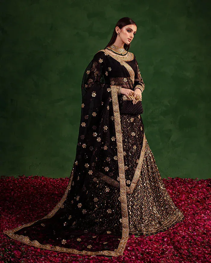 Maria Osama Khan Salma Sitara Black Raw Silk – view 2 – Poshaq