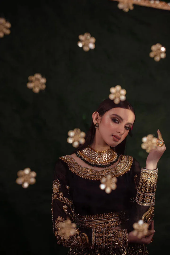 Maria Osama Khan Salma Sitara Black Raw Silk – view 3 – Poshaq