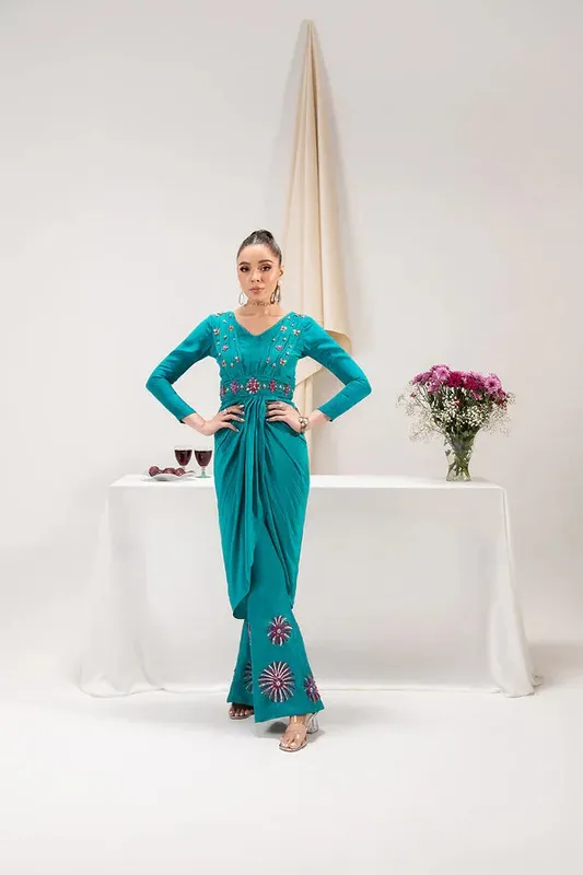 Maria Osama Khan Tiffany Formals Teal Grip – view 1 – Poshaq