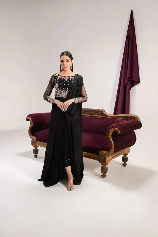 Maria Osama Khan Tiffany Formals Black Organza – view 1 – Poshaq