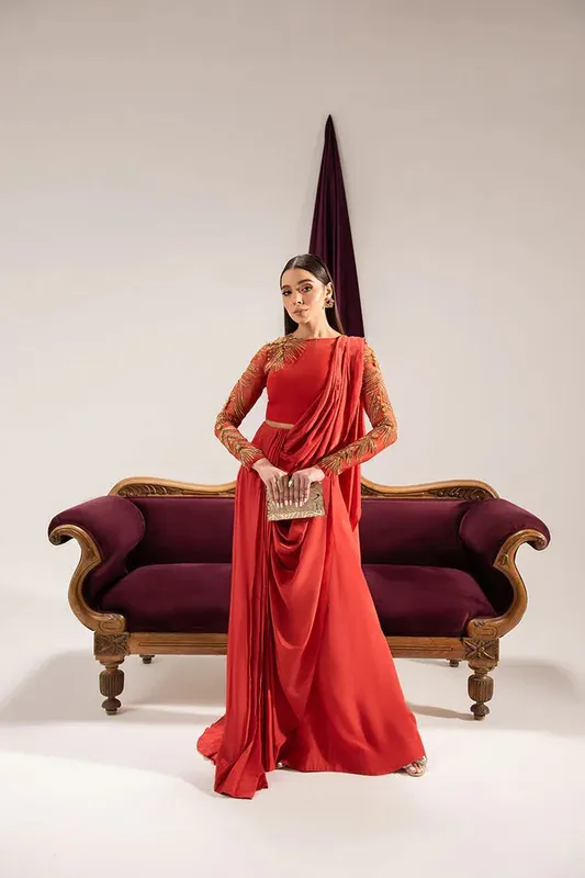 Maria Osama Khan Tiffany Formals Red Organza – view 1 – Poshaq