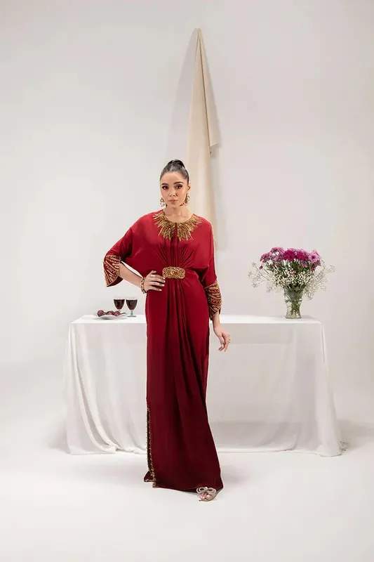 Maria Osama Khan Tiffany Formals Maroon Grip – view 1 – Poshaq