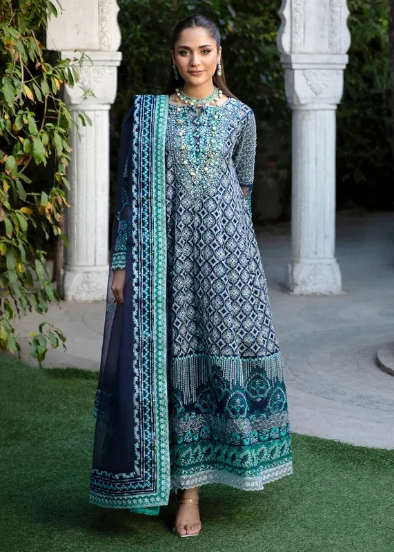 Maria Osama Khan Rang e Noor Eid Edit Navy Blue Organza – view 1 – Poshaq