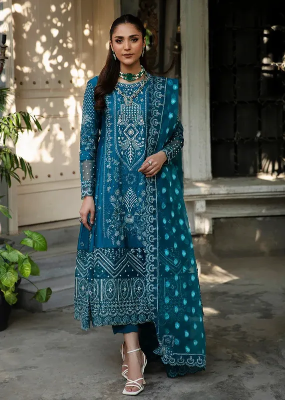 Maria Osama Khan Rang e Noor Eid Edit Teal Organza – view 1 – Poshaq