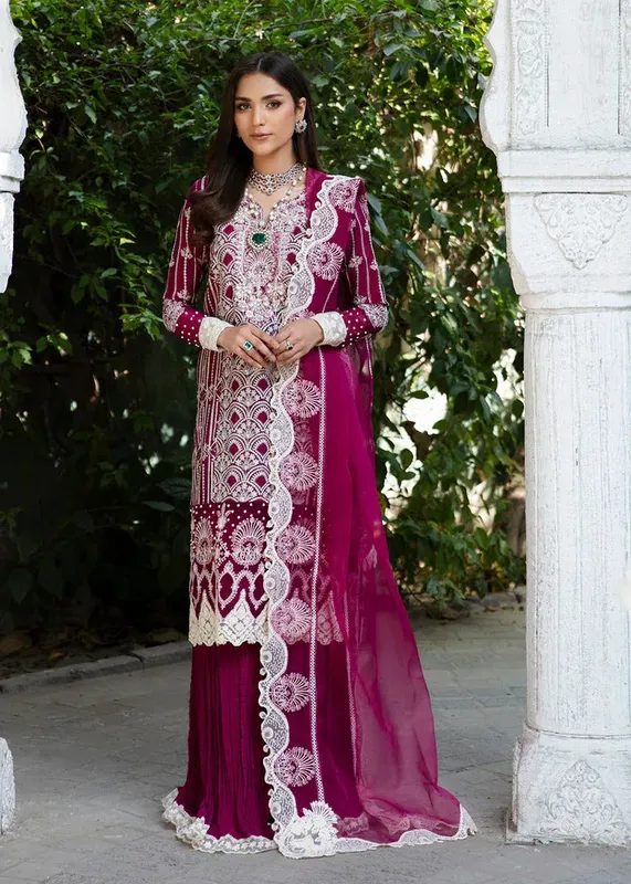 Maria Osama Khan Rang e Noor Eid Edit Fuchsia Organza – view 1 – Poshaq