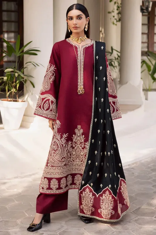 Marjjan Rawaj Luxe Maroon Organza – view 1 – Poshaq