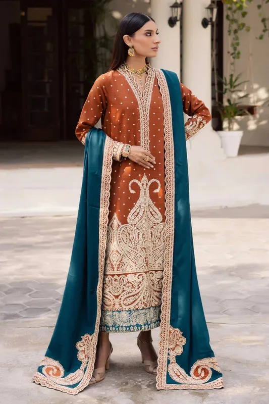 Marjjan Rawaj Luxe Rust Organza – view 1 – Poshaq