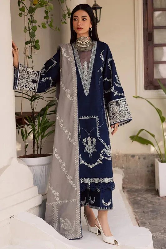 Marjjan Rawaj Luxe Navy Blue Organza – view 1 – Poshaq