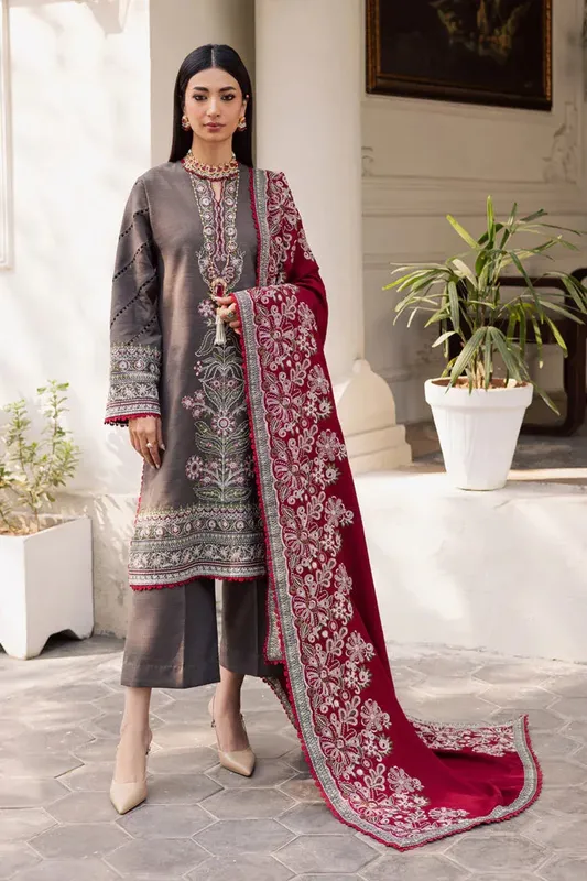 Marjjan Rawaj Luxe Grey Khaddar – view 1 – Poshaq