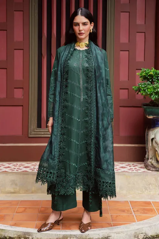 Marjjan Bella Karandi 25 Deep Green Organza – view 1 – Poshaq