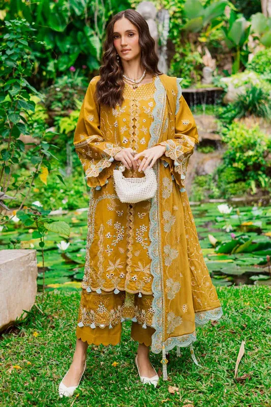 Marjjan Bella Karandi 25 Mustard Yellow Organza – view 1 – Poshaq