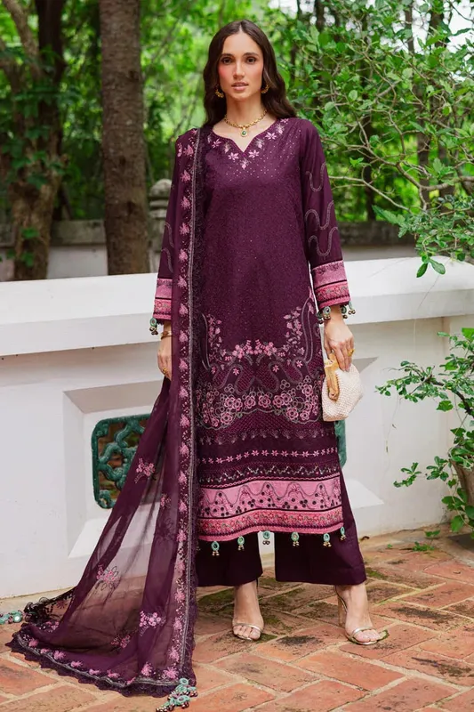 Marjjan Bella Karandi 25 Dark Plum Organza – view 1 – Poshaq