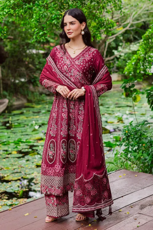 Marjjan Bella Karandi 25 Maroon Organza – view 1 – Poshaq