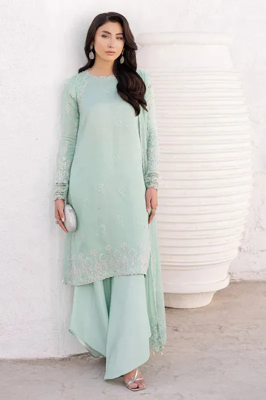 Marjjan Elyna Lawn mint green Chiffon – view 1 – Poshaq