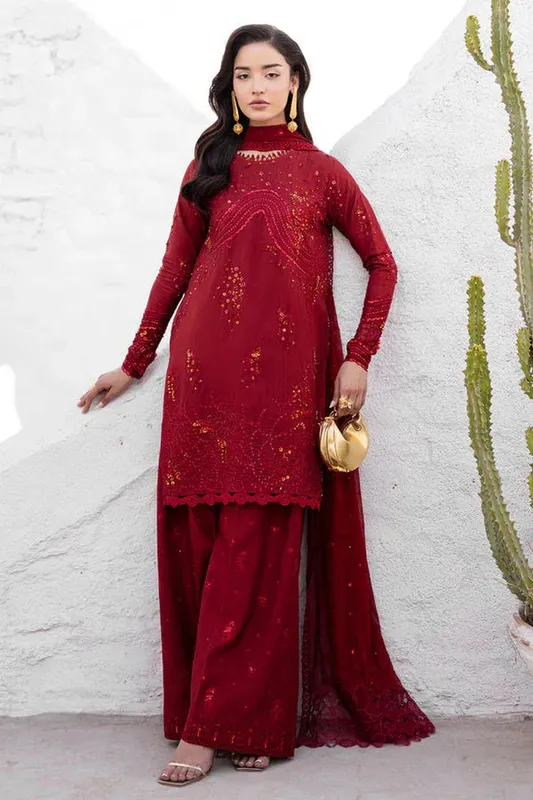 Marjjan Elyna Lawn Red Raw Silk – view 1 – Poshaq