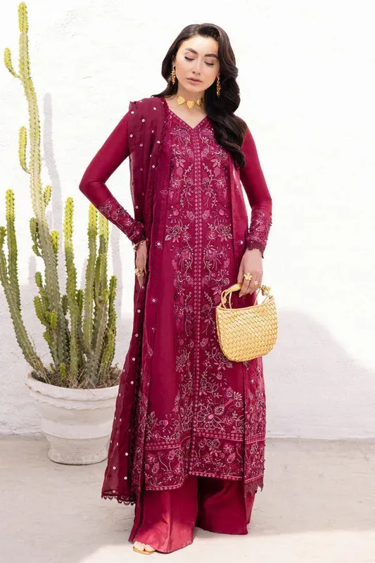 Marjjan Elyna Lawn Magenta Organza – view 1 – Poshaq