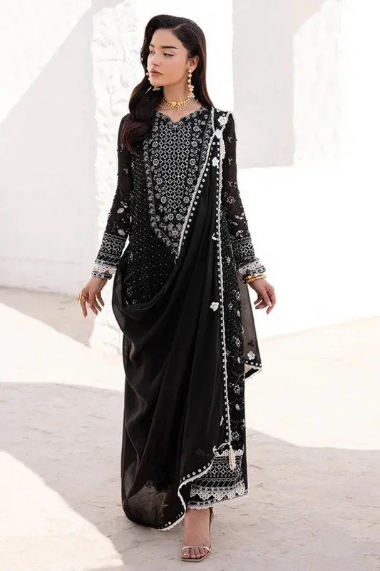 Marjjan Elyna Lawn Black Raw Silk – view 1 – Poshaq