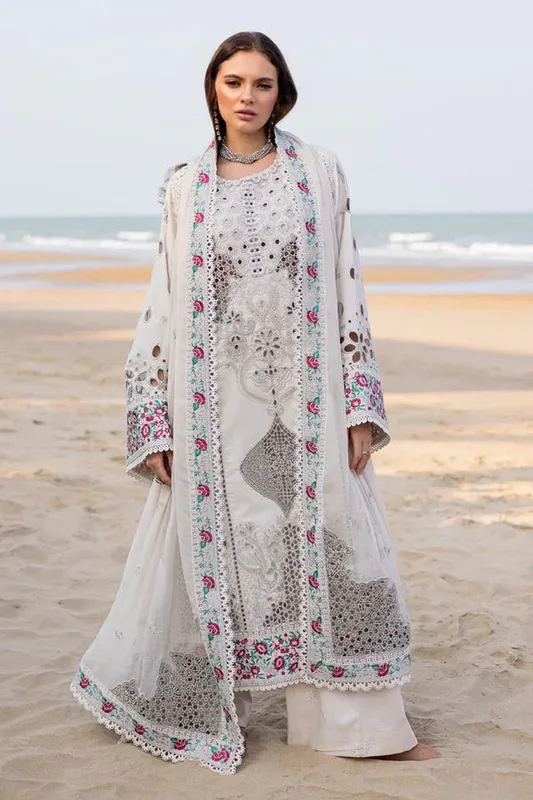 Marjjan Mavi Lawn silver skin Organza – view 1 – Poshaq