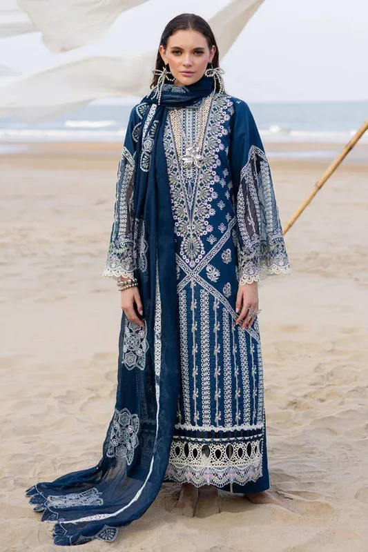 Marjjan Mavi Lawn teal blue Organza – view 1 – Poshaq