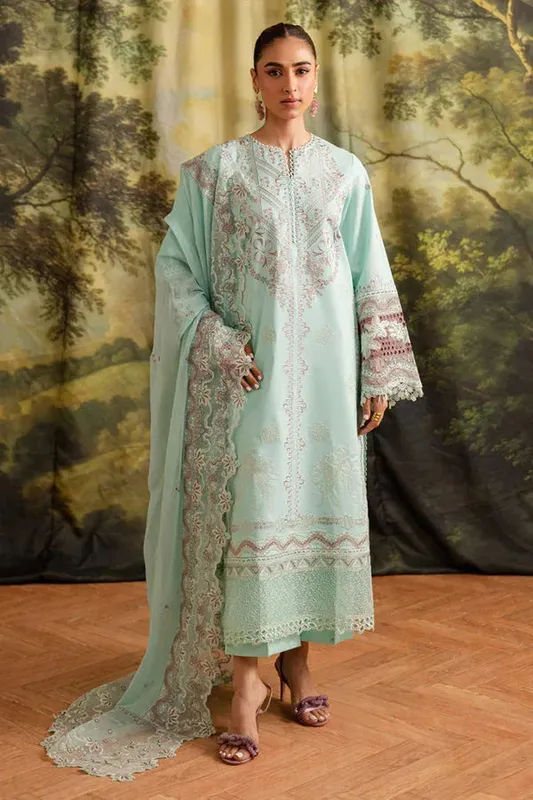 Marjjan Guzel Lawn Ferozi Organza – view 1 – Poshaq
