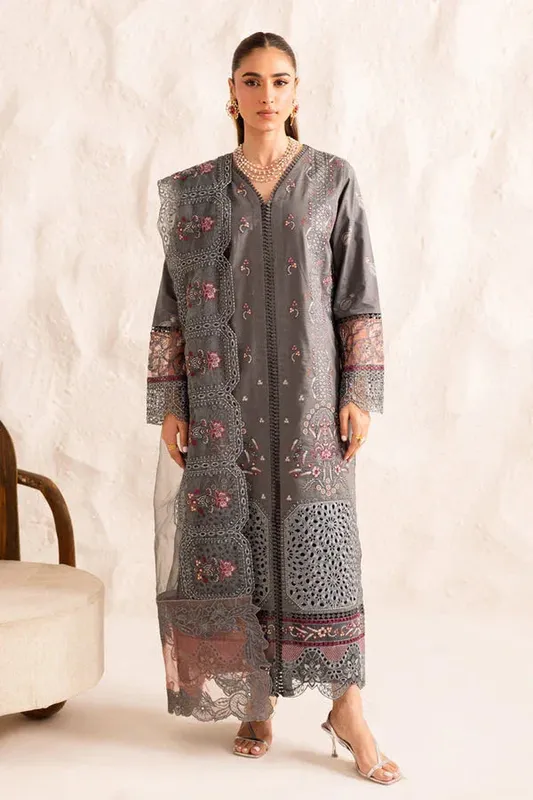 Marjjan Guzel Lawn Grey Organza – view 1 – Poshaq