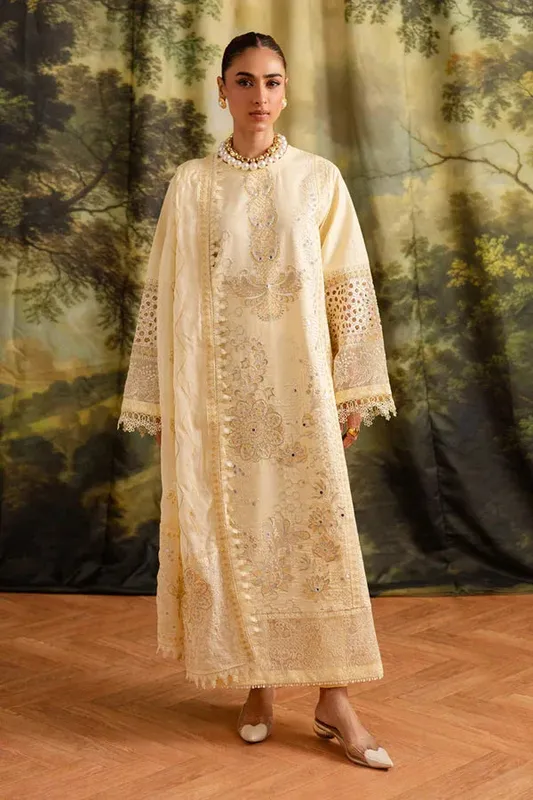Marjjan Guzel Lawn pastel yellow Organza – view 1 – Poshaq