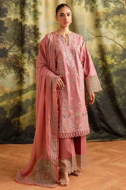 Marjjan Guzel Lawn Pink Organza – view 1 – Poshaq