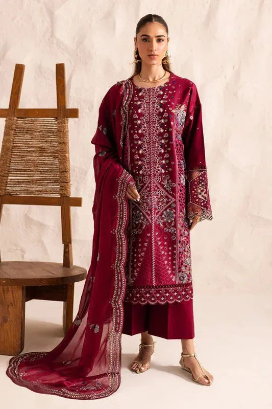 Marjjan Guzel Lawn Maroon Organza – view 1 – Poshaq