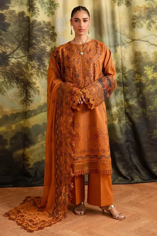 Marjjan Guzel Lawn Rust Organza – view 1 – Poshaq