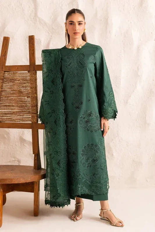 Marjjan Guzel Lawn Green Organza – view 1 – Poshaq