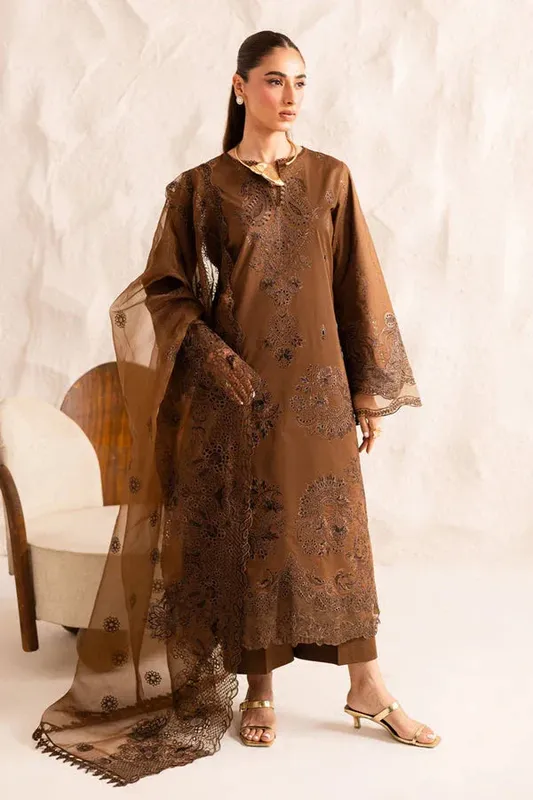 Marjjan Guzel Lawn Brown Organza – view 1 – Poshaq