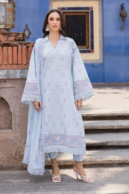 Marjjan Seraya Lawn 25 Pale Sky Blue Organza – view 1 – Poshaq