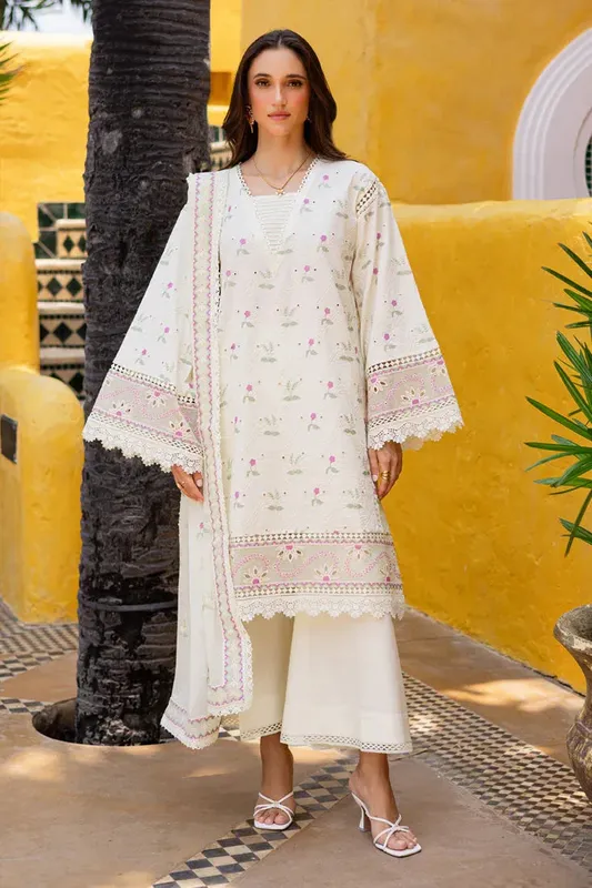 Marjjan Seraya Lawn 25 Ivory Organza – view 1 – Poshaq