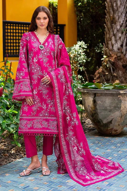 Marjjan Seraya Lawn 25 Candy Pink Organza – view 1 – Poshaq