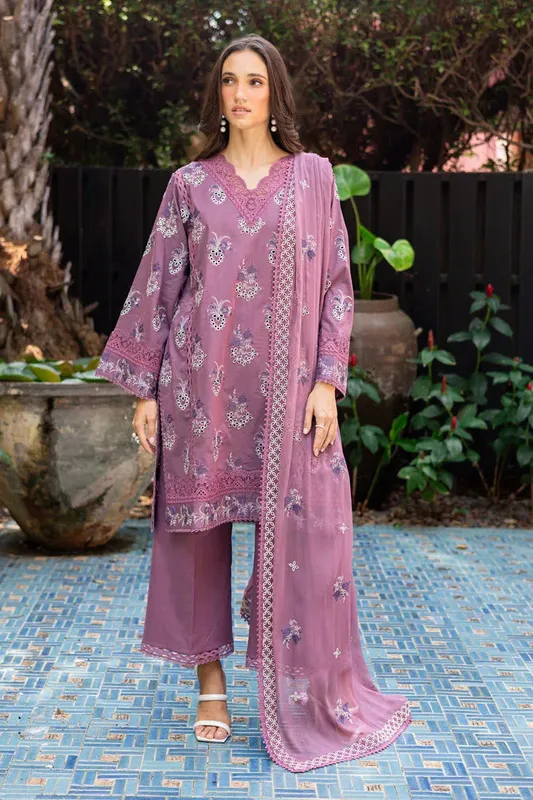 Marjjan Seraya Lawn 25 Purple Gray Organza – view 1 – Poshaq