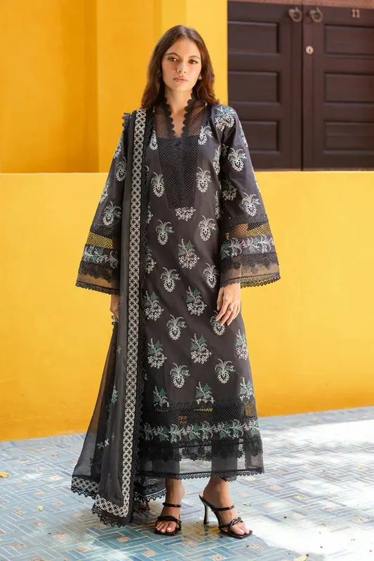 Marjjan Seraya Lawn 25 Black Organza – view 1 – Poshaq