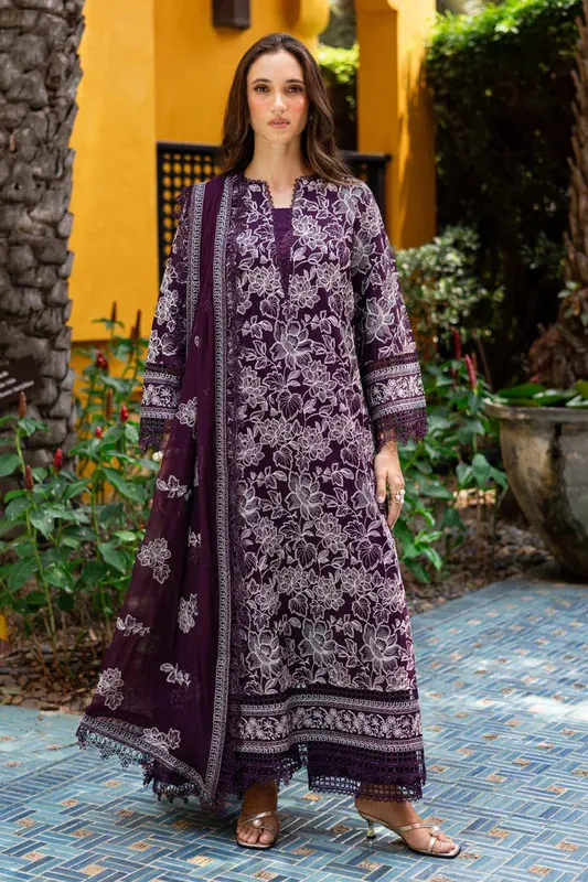 Marjjan Seraya Lawn 25 Plum Organza – view 1 – Poshaq