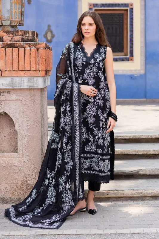 Marjjan Seraya Lawn 25 Black Organza – view 1 – Poshaq
