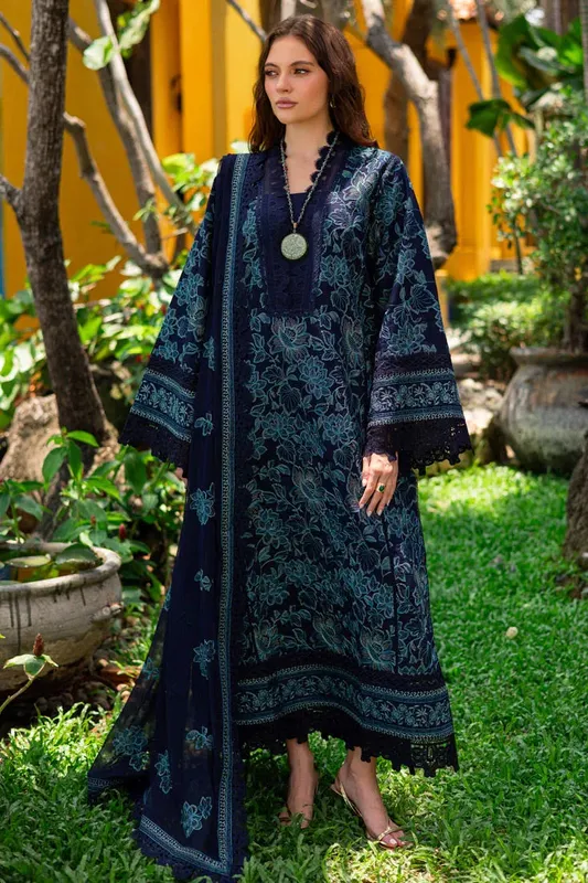 Marjjan Seraya Lawn 25 Navy Blue Organza – view 1 – Poshaq