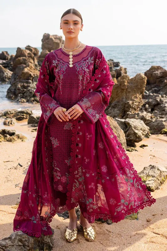 Marjjan Fasana Lawn Magenta Organza – view 1 – Poshaq