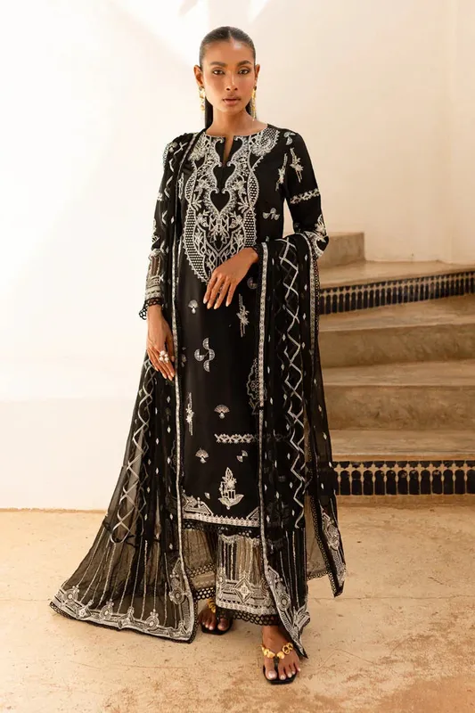 Marjjan Fasana Lawn Black Organza – view 1 – Poshaq