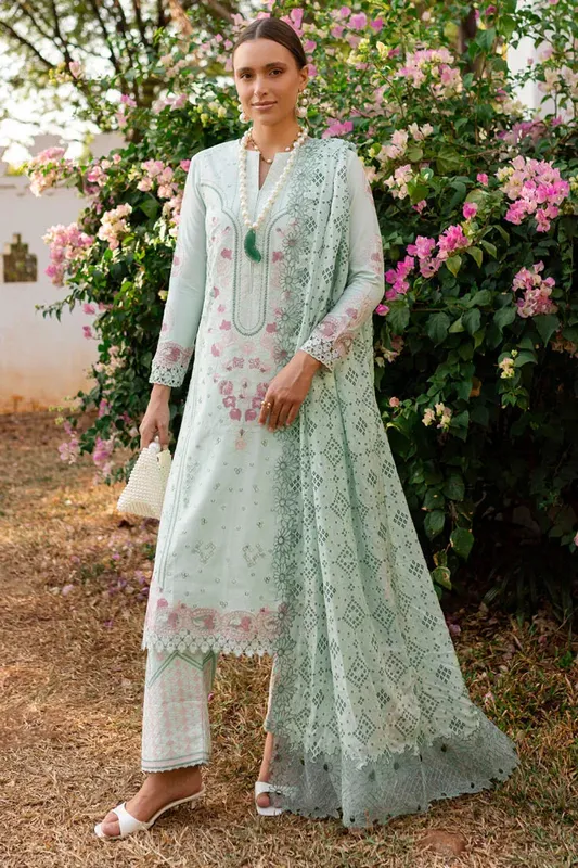 Marjjan Fasana Lawn Ice Blue Organza – view 1 – Poshaq