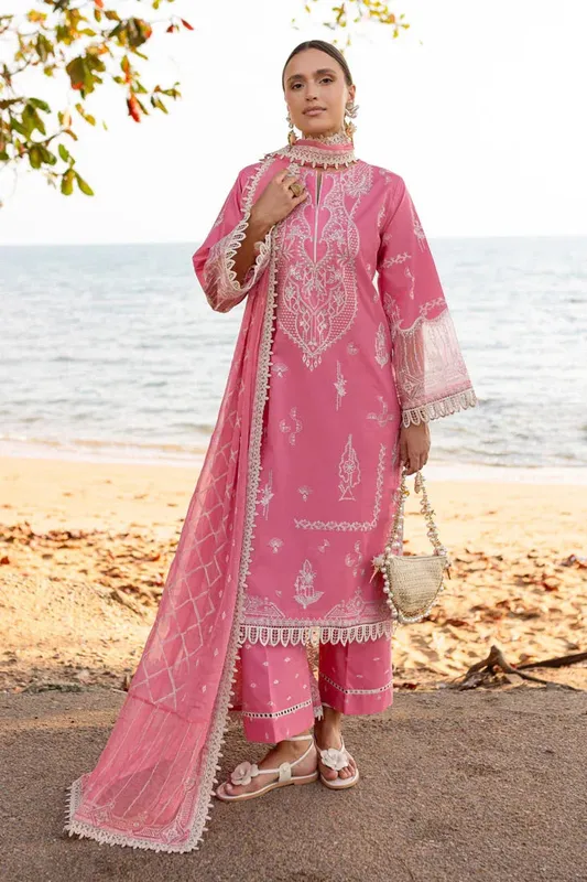 Marjjan Fasana Lawn Pink Organza – view 1 – Poshaq