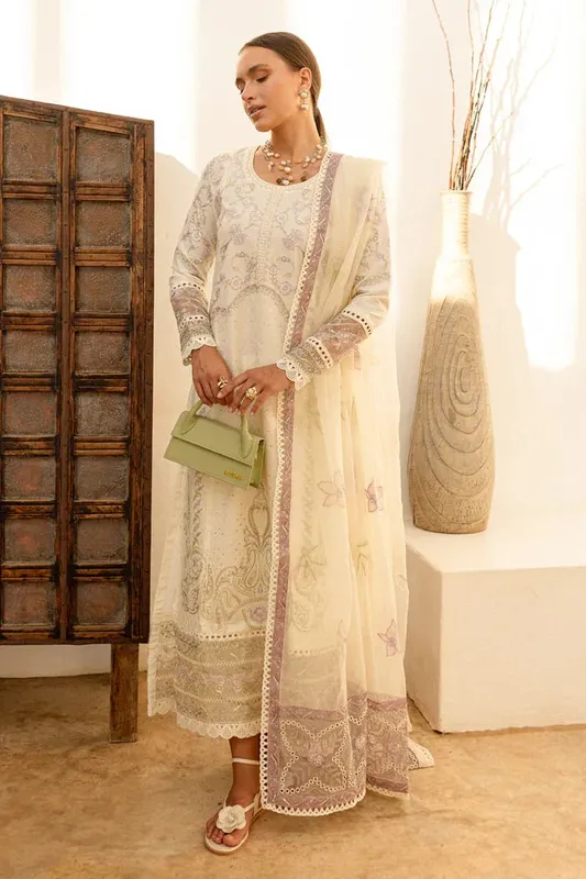 Marjjan Fasana Lawn Ivory Organza – view 1 – Poshaq