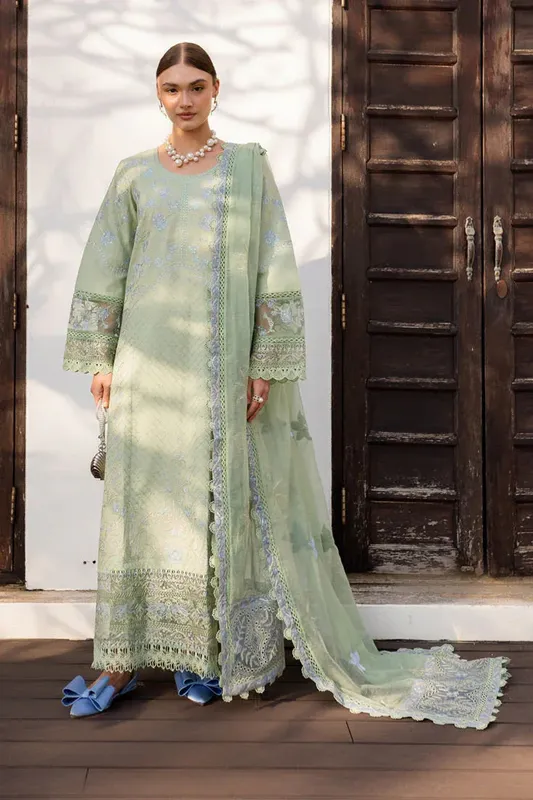 Marjjan Fasana Lawn Mint Gray Organza – view 1 – Poshaq