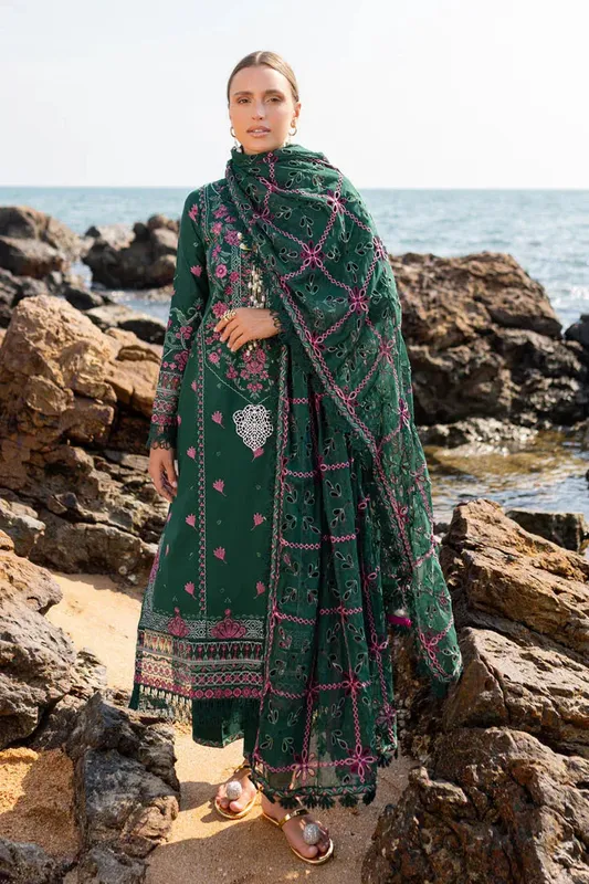 Marjjan Fasana Lawn Teal Green Organza – view 1 – Poshaq