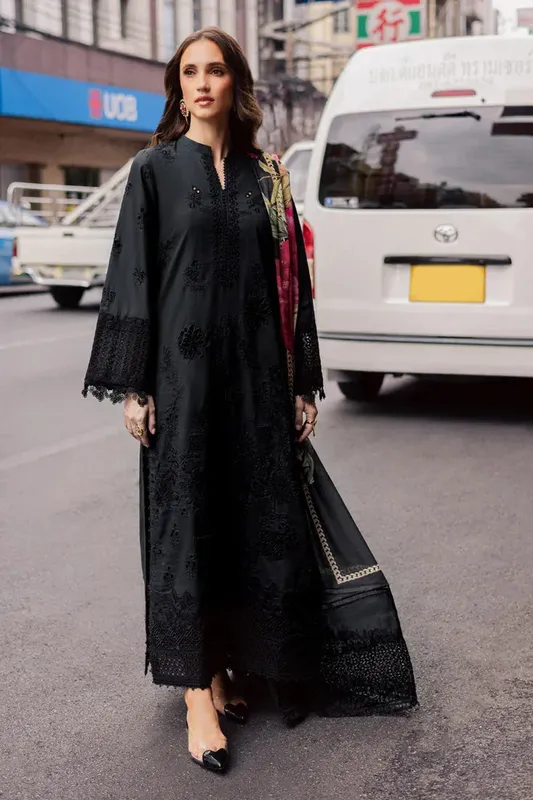 Marjjan Carnation Lawn Black Organza – view 1 – Poshaq