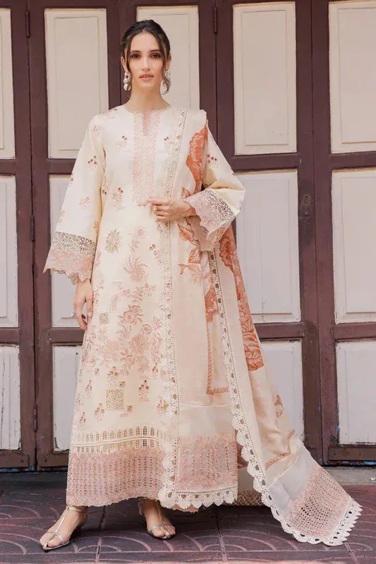 Marjjan Carnation Lawn Beige Organza – view 1 – Poshaq